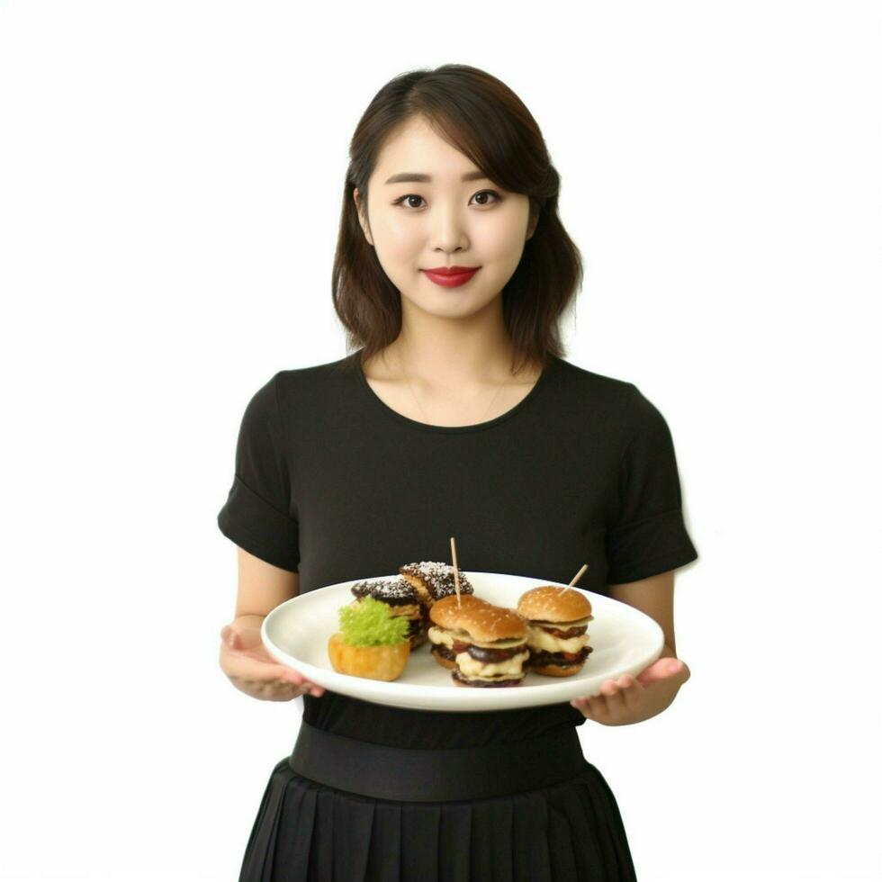 asiatisch jung Frau ist Essen Diät Essen foto