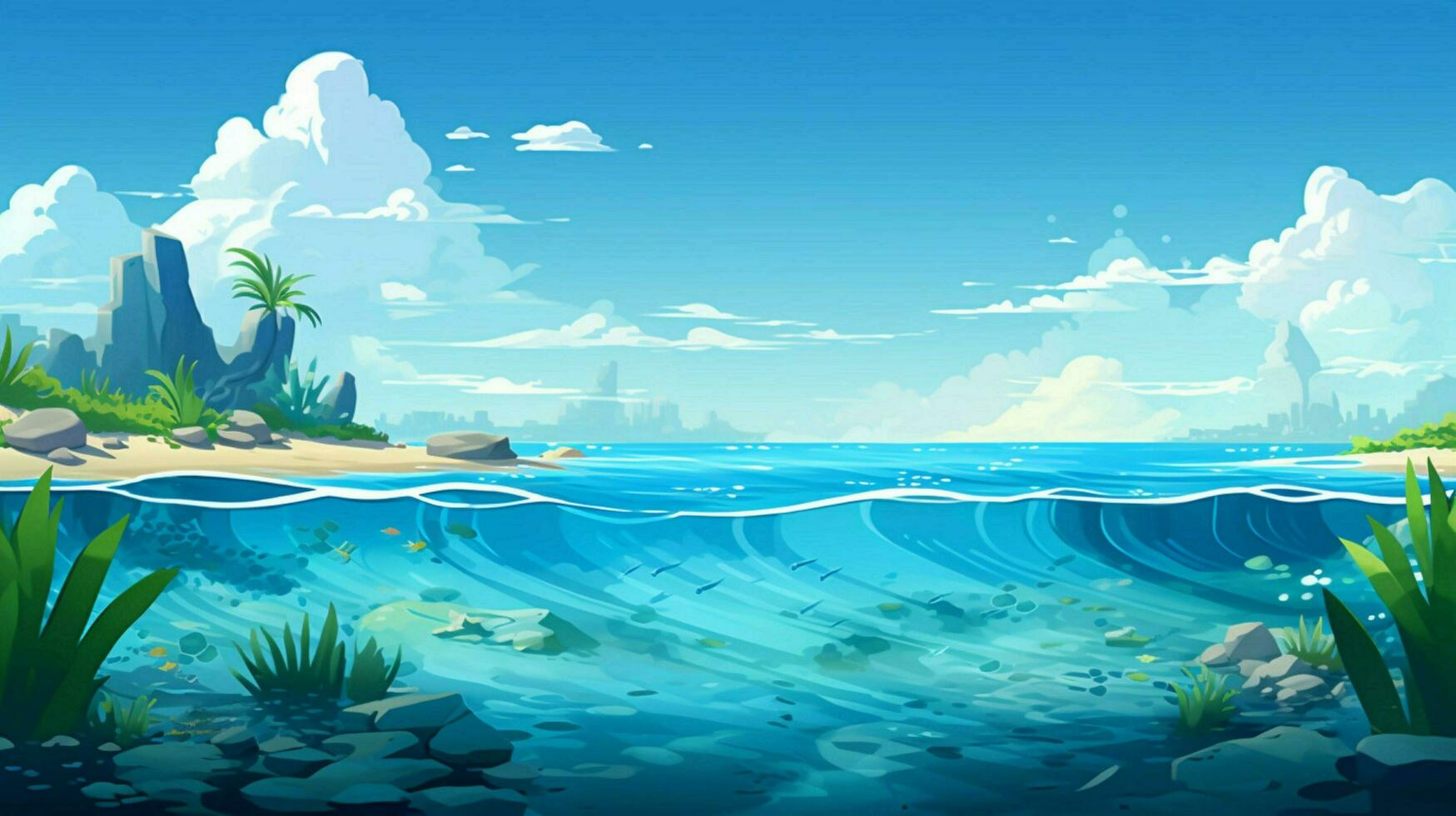 Karikatur Stil Ozean Hintergrund zum Produkt showca foto