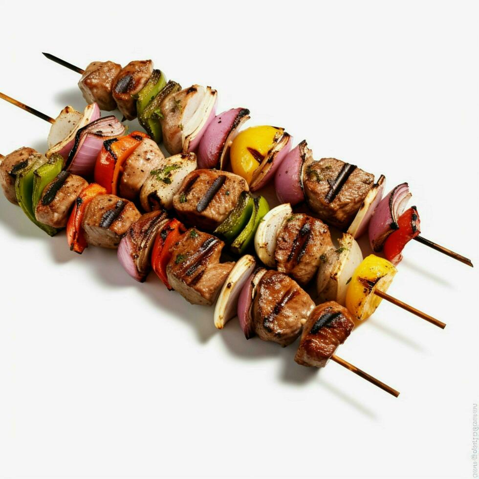 Foto von Kabobs mit Nein Hintergrund mit Weiß zurück