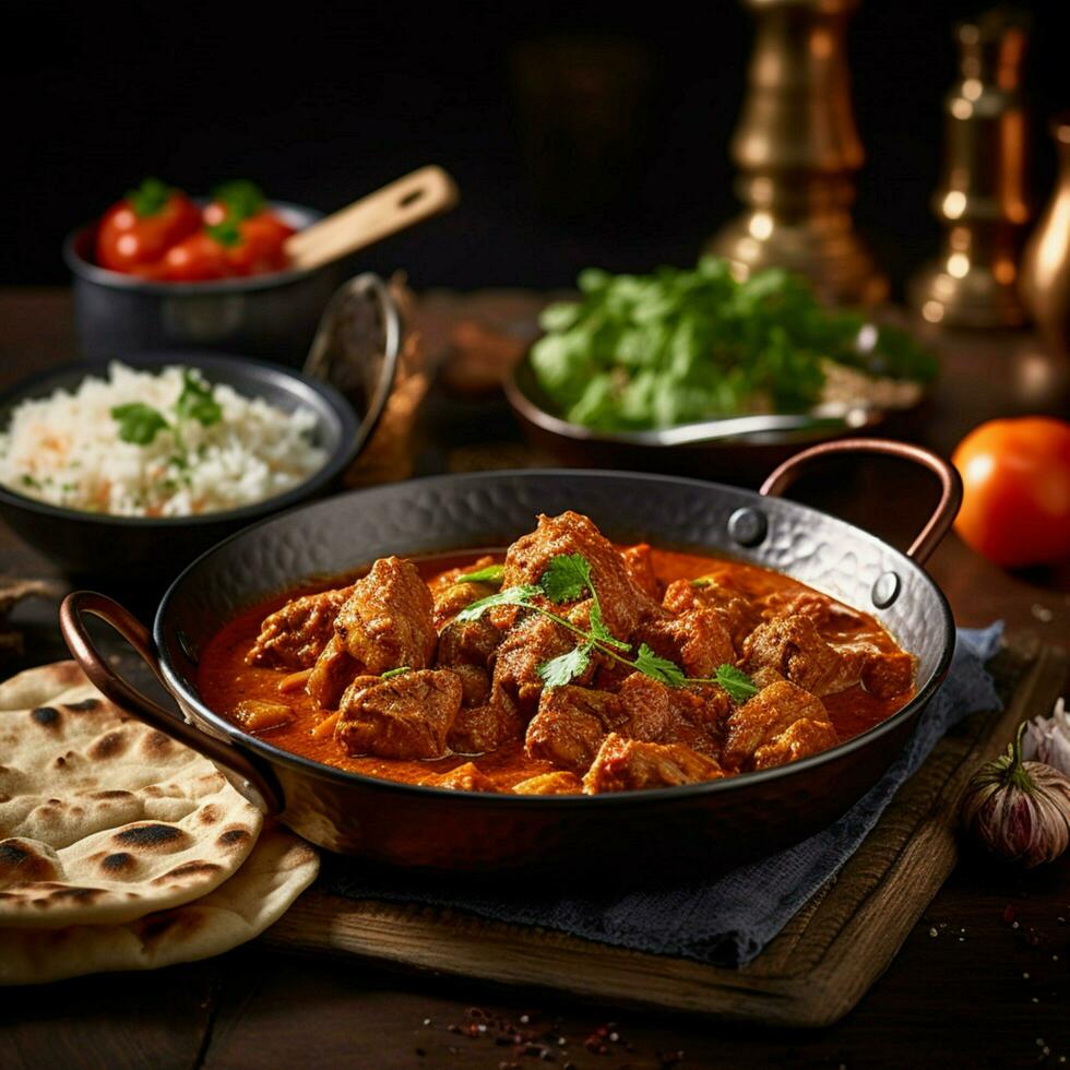 Produkt Schüsse von indisch Essen Schweinefleisch Curry rogan jo foto