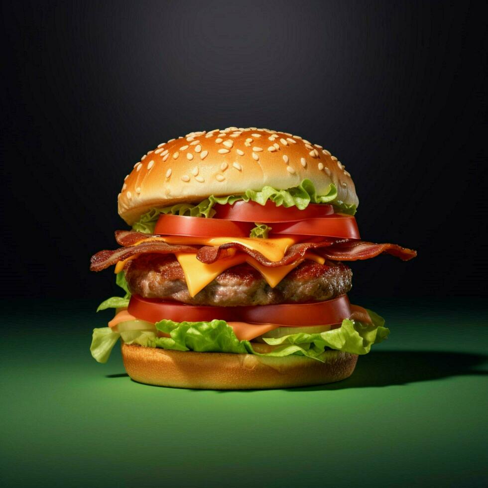 Produkt Schüsse von ein Cheeseburger mit Speck lettuc foto