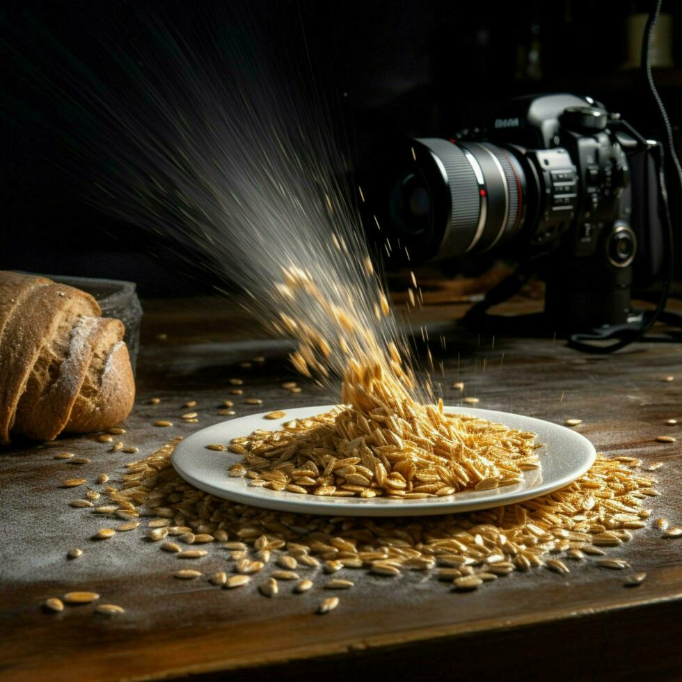 Produkt Schüsse von ein schnell Verschluss Geschwindigkeit Essen fotografieren foto