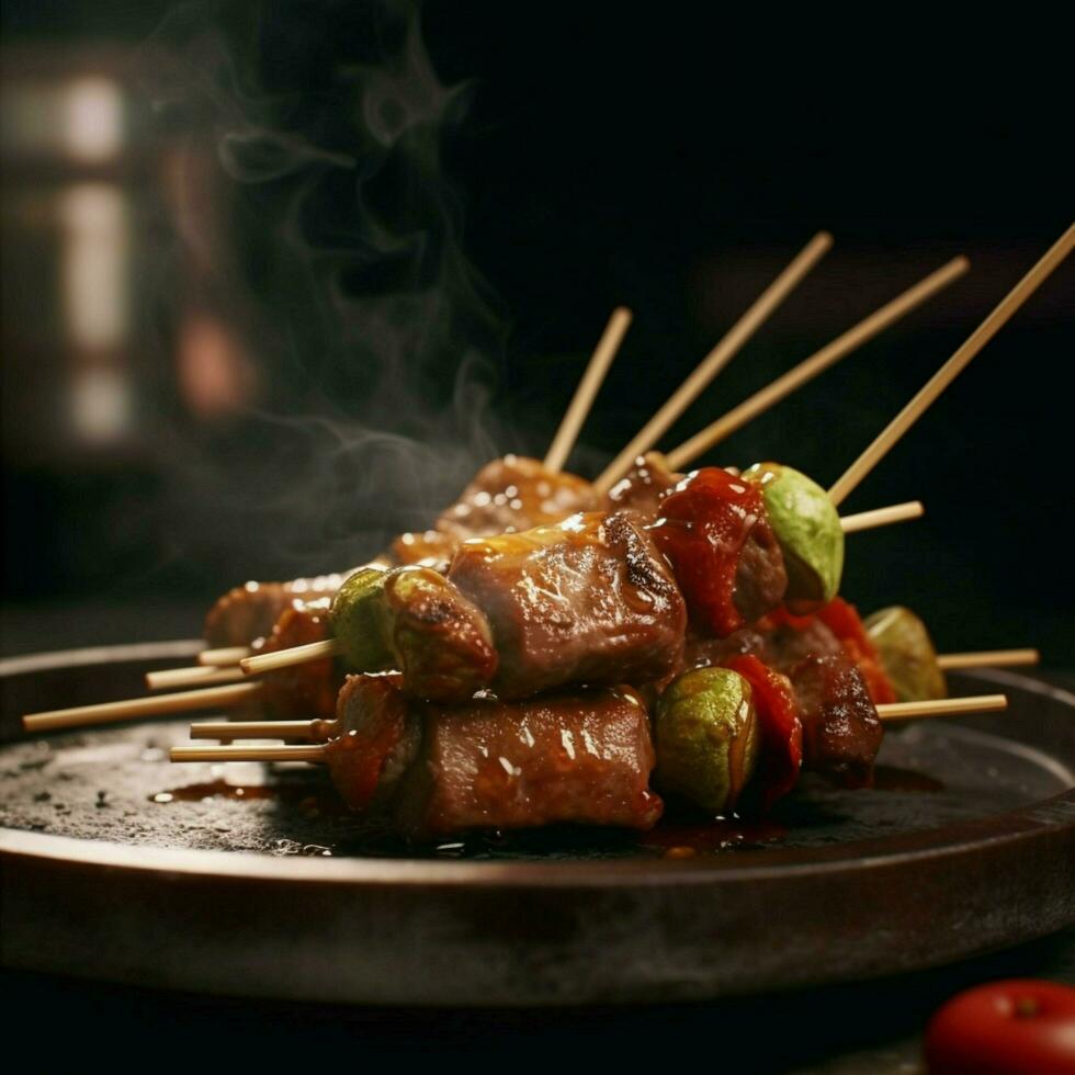 Produkt Schüsse von Chinesisch Essen Rindfleisch Terriyaki auf ein foto