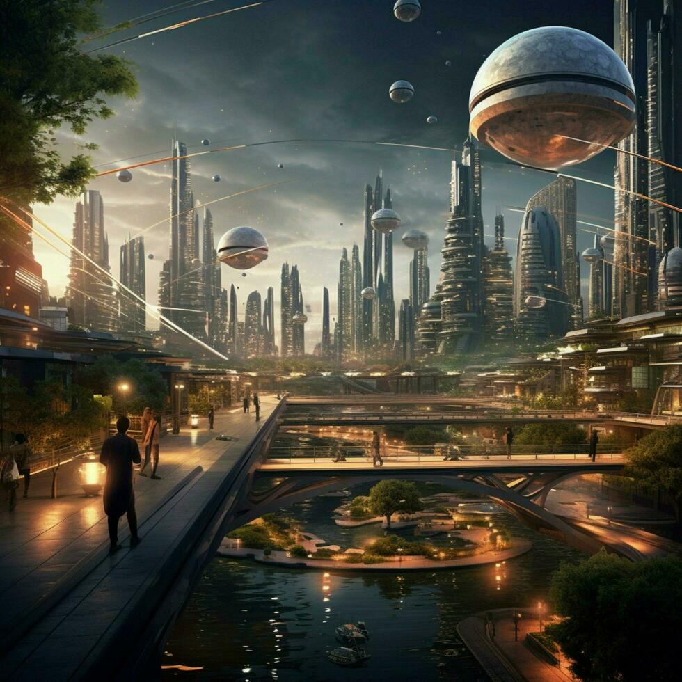 Erstellen ein visuell Erzählung von ein futuristisch Utopie foto