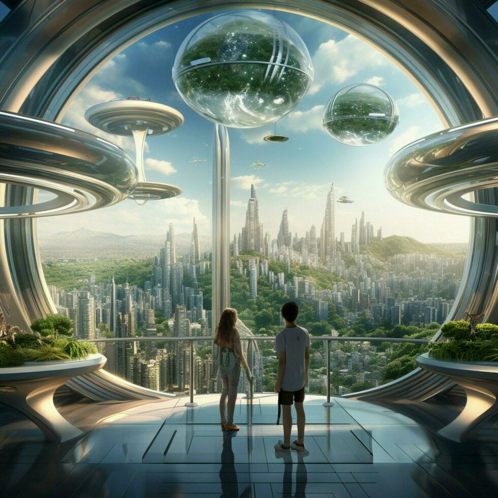 Erstellen ein visuell Erzählung von ein futuristisch Utopie foto