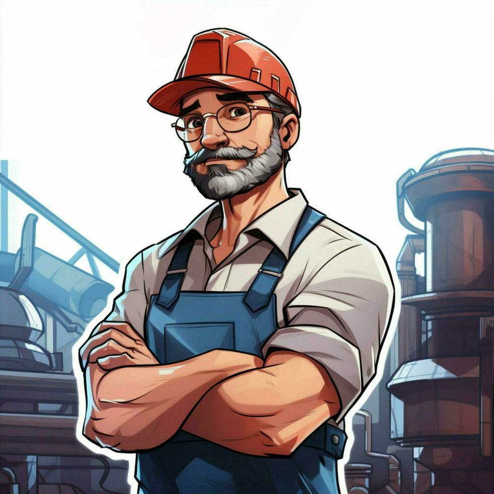 Fabrik Arbeiter 2d Karikatur illustraton auf Weiß Hintergrund foto