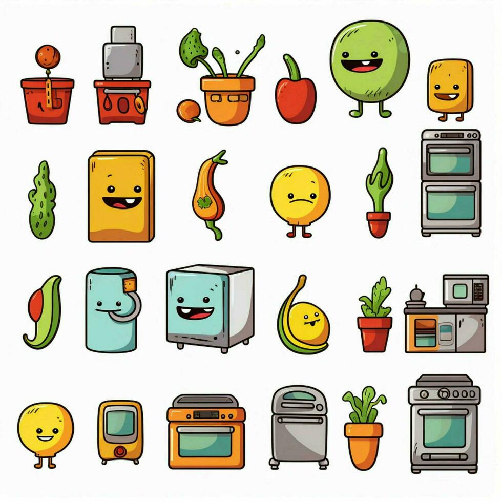 Haushalt Emojis 2d Karikatur Vektor Illustration auf Weiß b foto