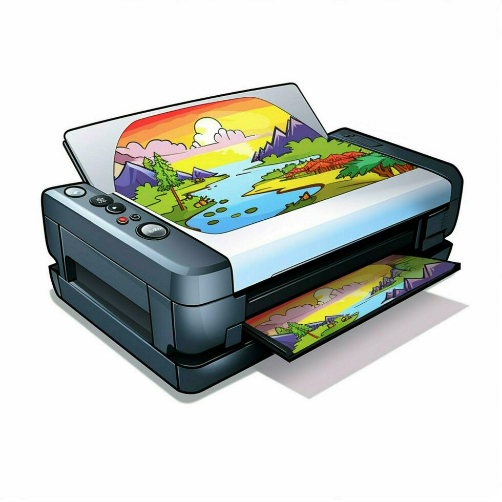 Tintenstrahl Drucker 2d Karikatur illustraton auf Weiß Hintergrund foto