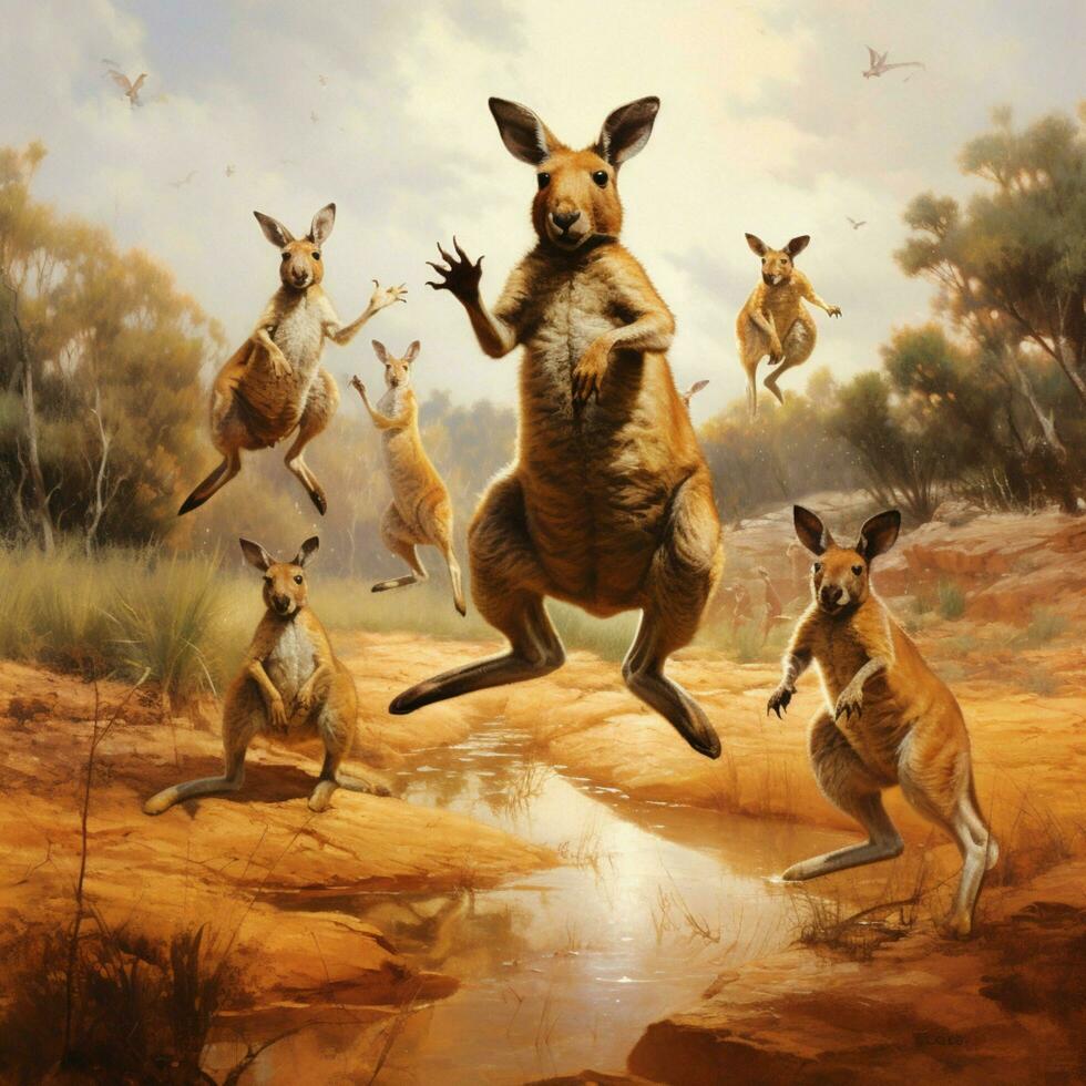 Känguru-artig Begleiter hüpfen um im Aufregung foto