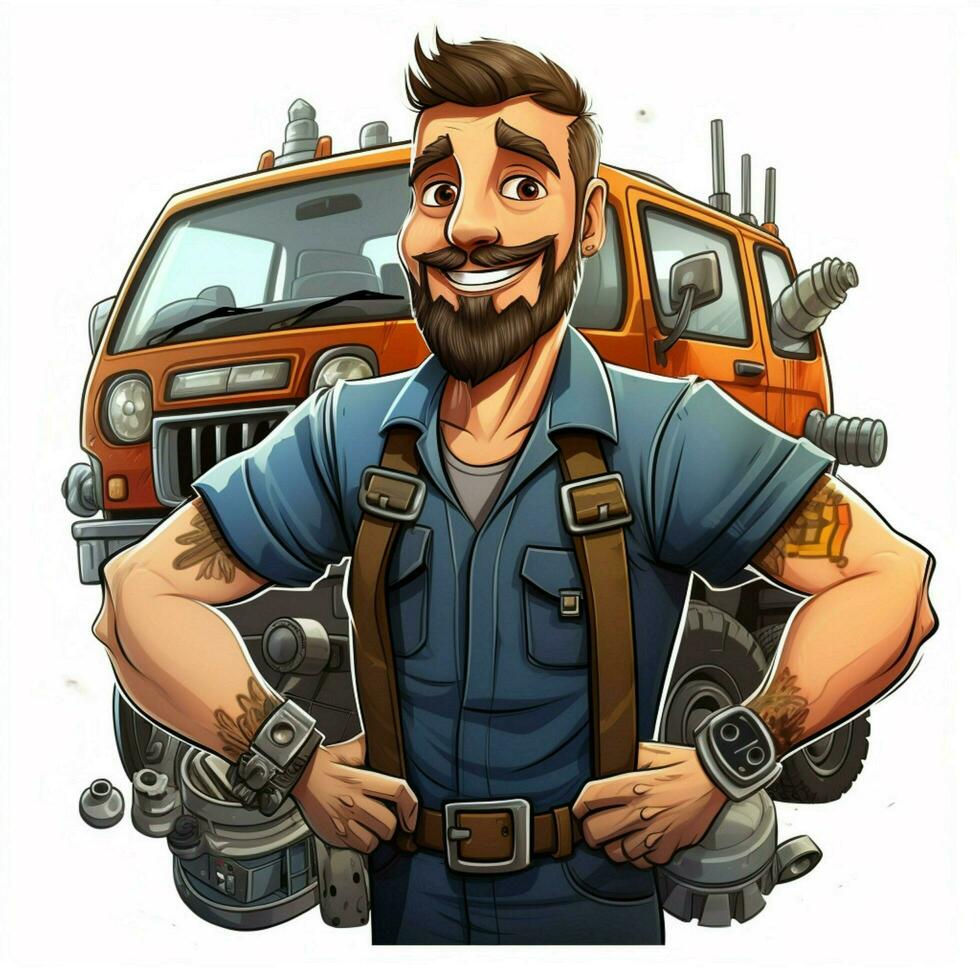 Mann Mechaniker 2d Karikatur illustraton auf Weiß Hintergrund hoch foto