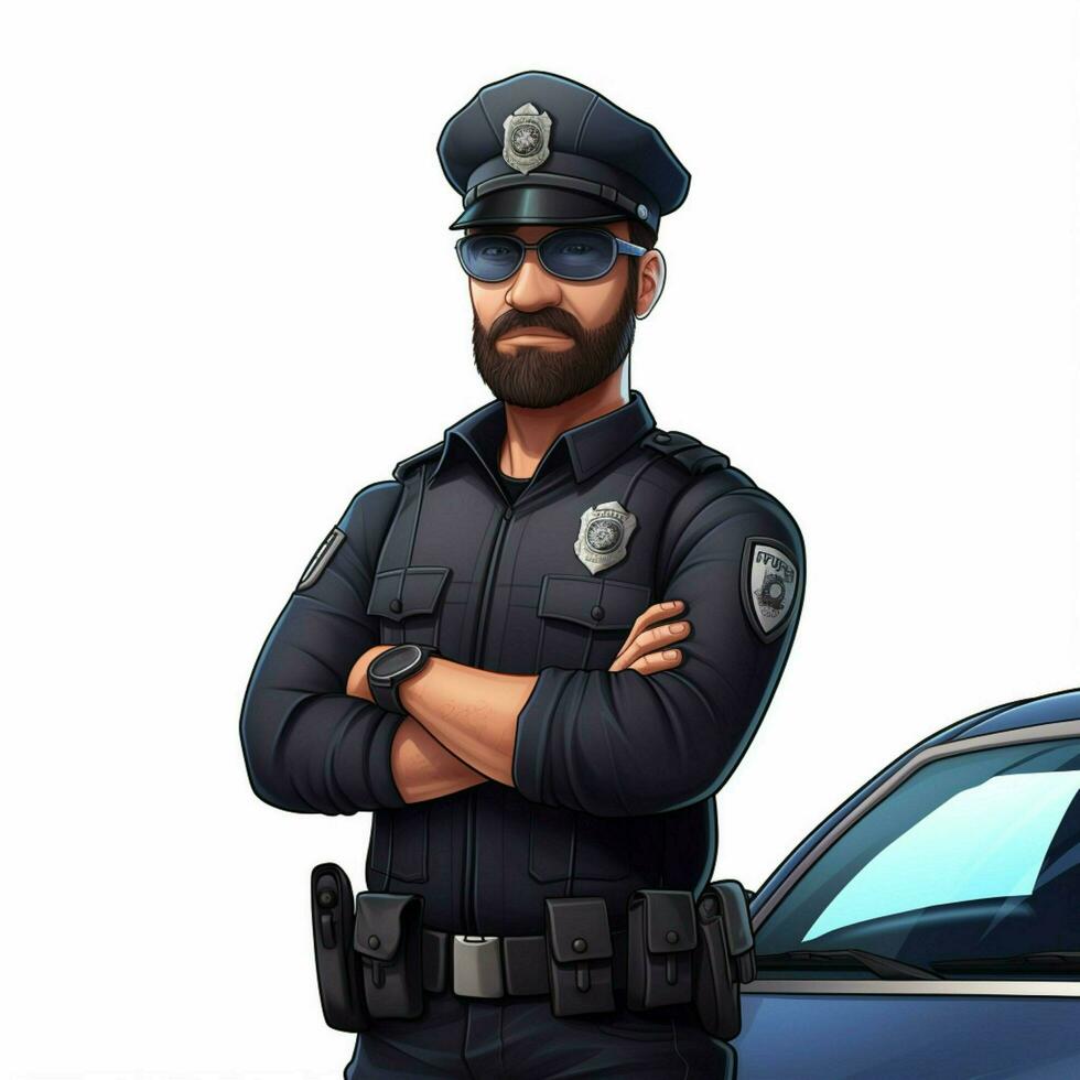 Mann Polizei Offizier 2d Karikatur illustraton auf Weiß Hintergrund foto