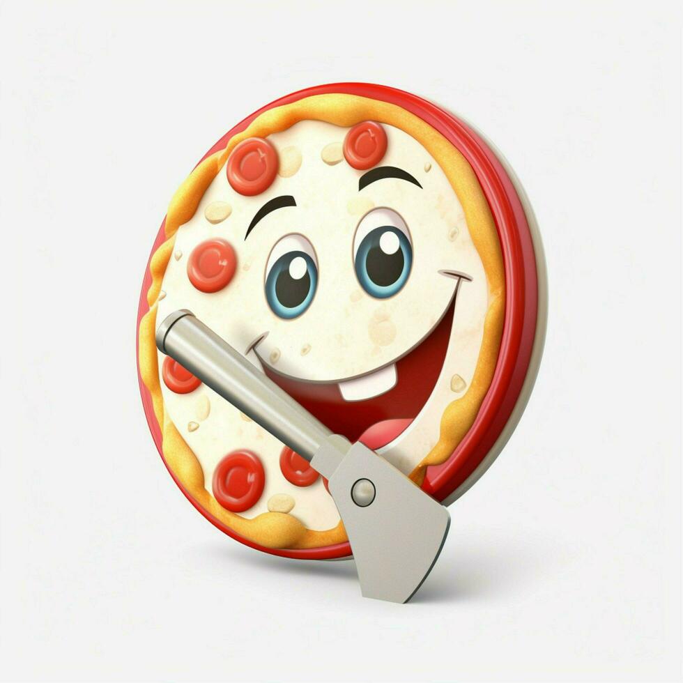 Pizza Cutter 2d Karikatur illustraton auf Weiß Hintergrund Hallo foto