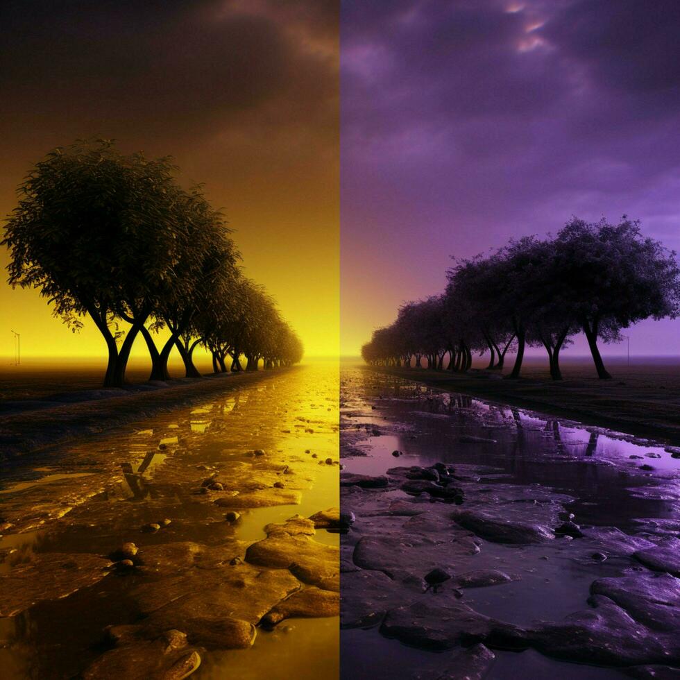beschwingt Gelb vs. dunkel lila hoch Qualität foto
