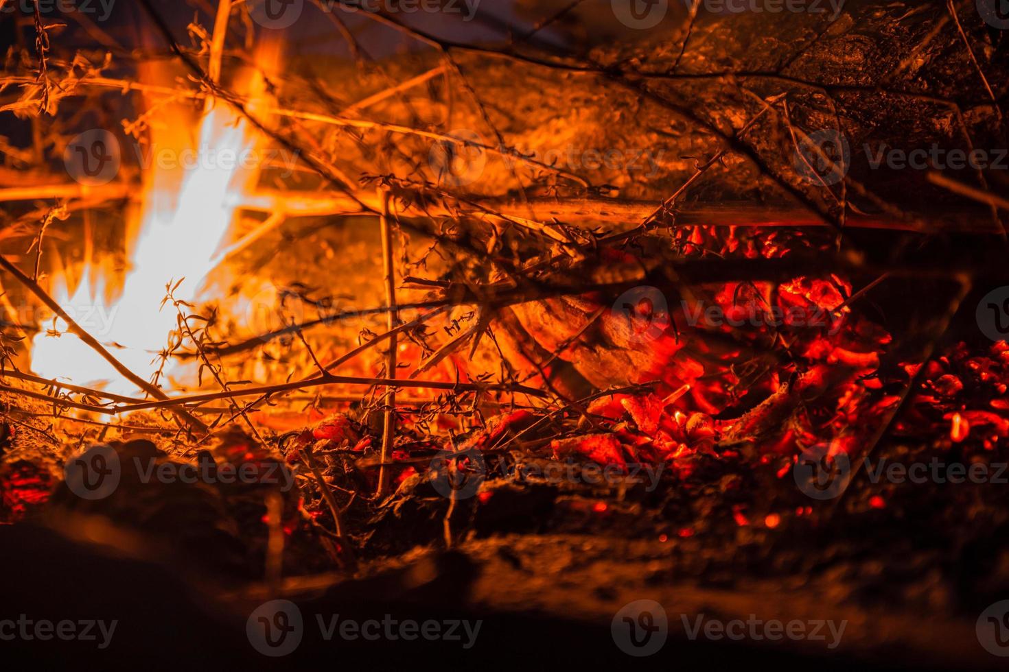 Nahaufnahme eines Feuers mit Zweigen foto