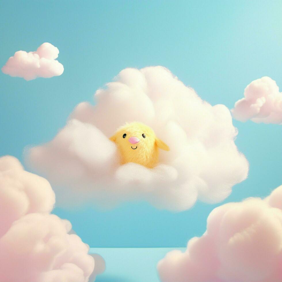ein Baumwolle Süßigkeiten Gelb Hintergrund mit flauschige Wolken foto