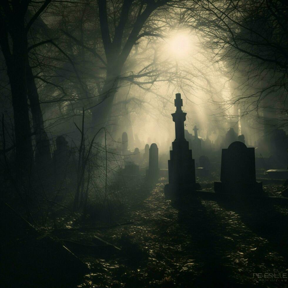 ein verfolgt Friedhof voll von Schatten foto