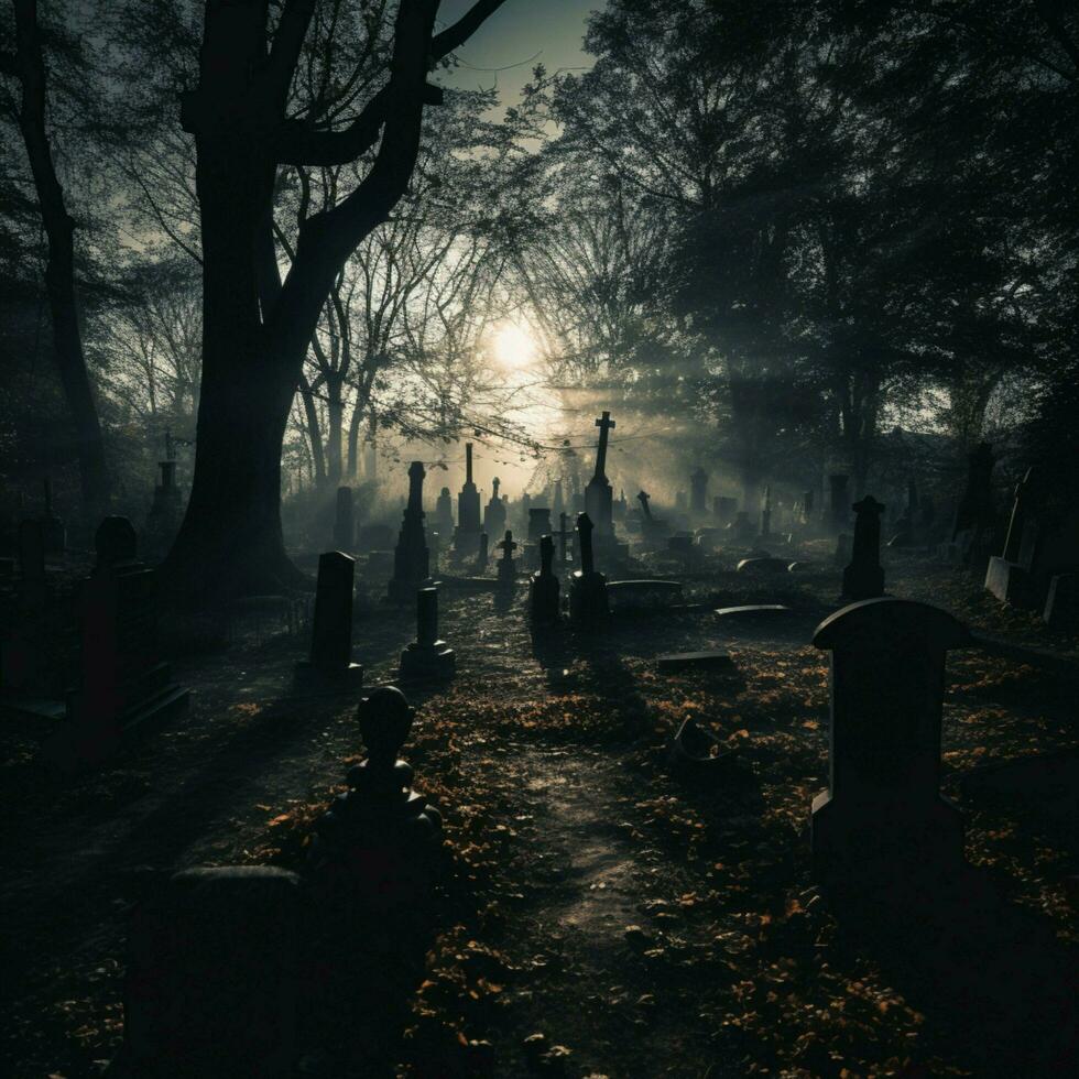 ein verfolgt Friedhof voll von Schatten foto