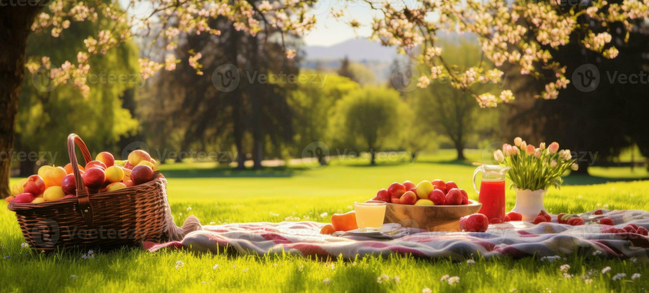 Picknick beim das Park draussen Landschaft, ai foto