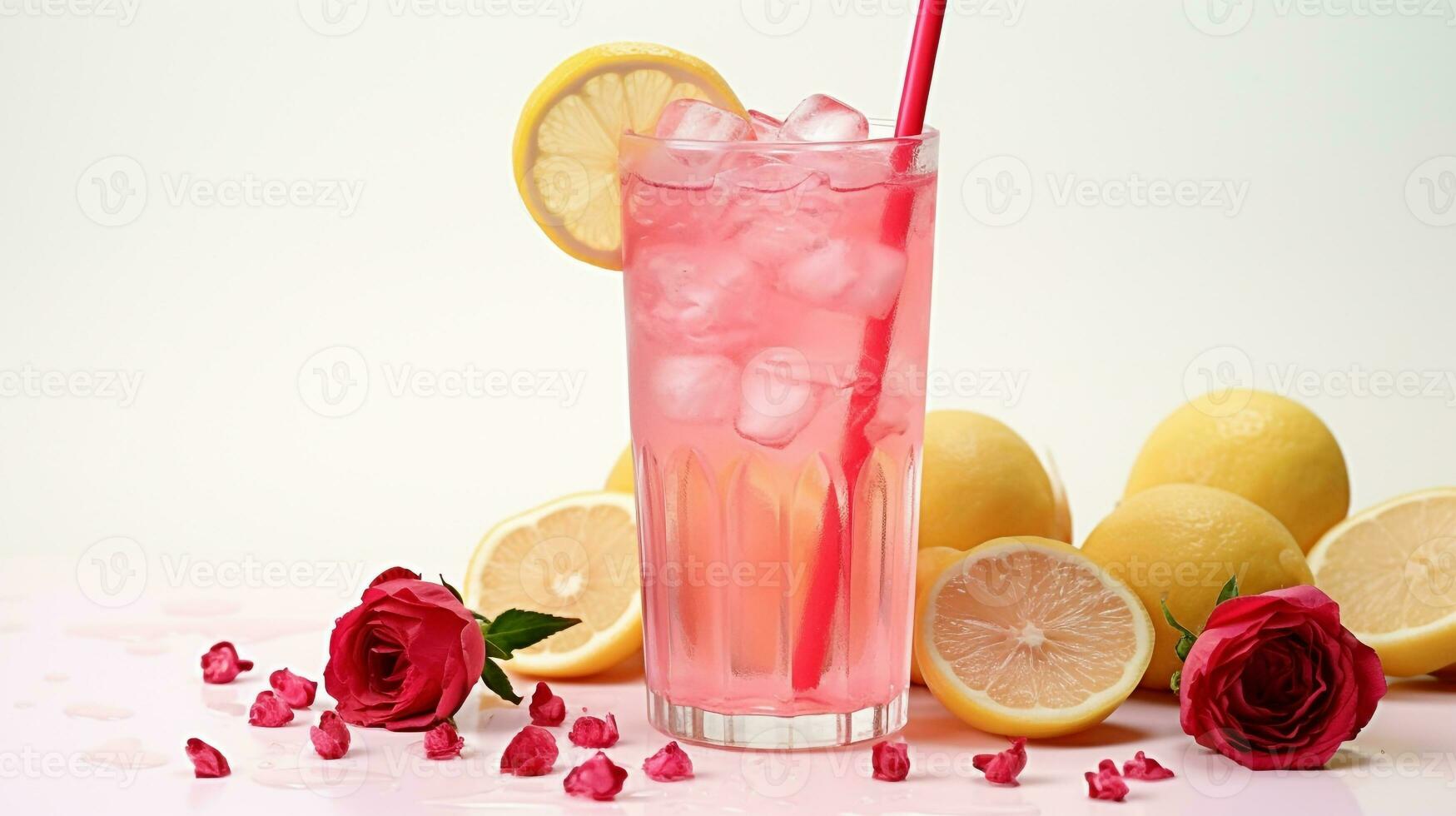 Foto von ein Rose Wasser Limonade isoliert auf eben Weiß Hintergrund. generativ ai