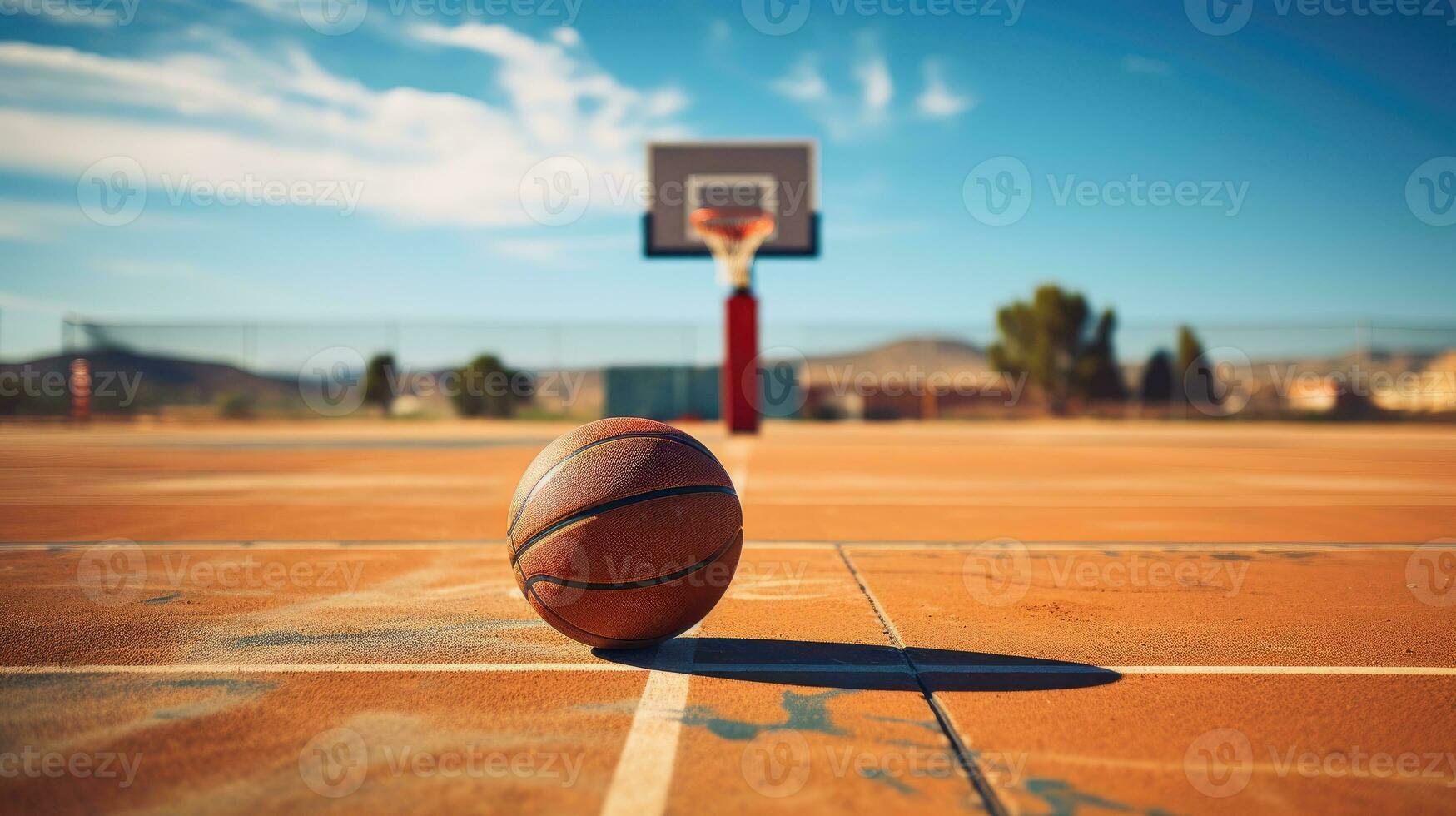 Basketball Gericht und Basketball Ball Lügen auf das Boden isoliert auf das Hintergrund. generativ ai foto