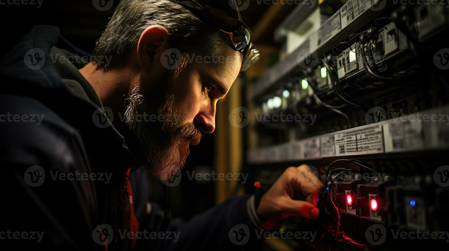 ein Meister steuern das elektrisch Panel im das Haus. generativ ai foto