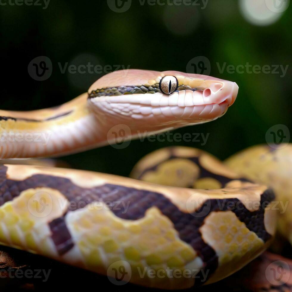 vergrößert auf das Piercing Blick von das Ball Python , ai generiert foto