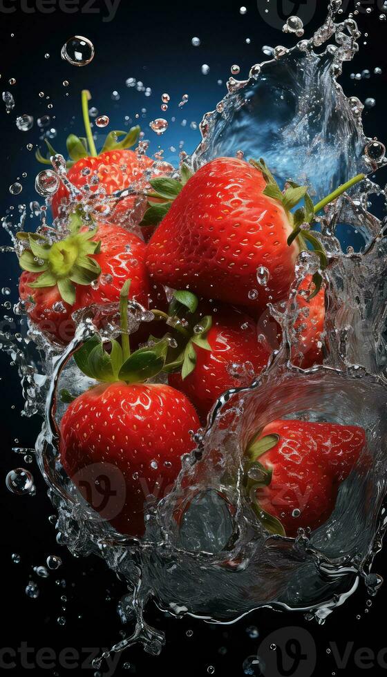 Erdbeere Scheibe im Wasser ai generiert foto