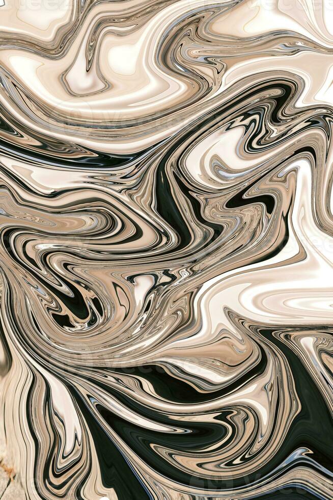 ein abstrakt, Hintergrund mit ein Fluid, marmorartig Muster im überwiegend Schwarz, Weiss, und Beige Farben foto