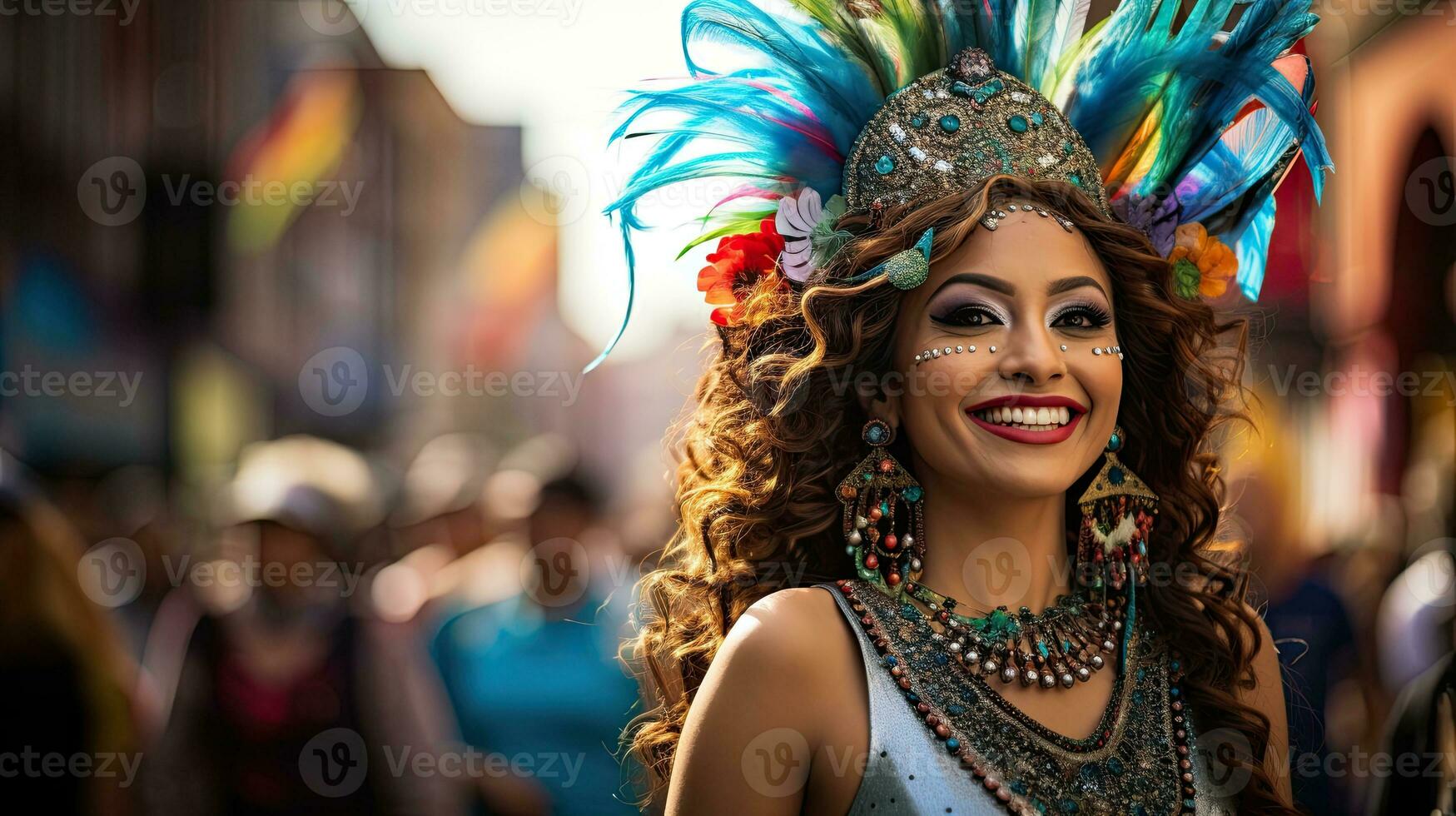 schön Frau mit Kostüm im das Karneval ai generativ foto