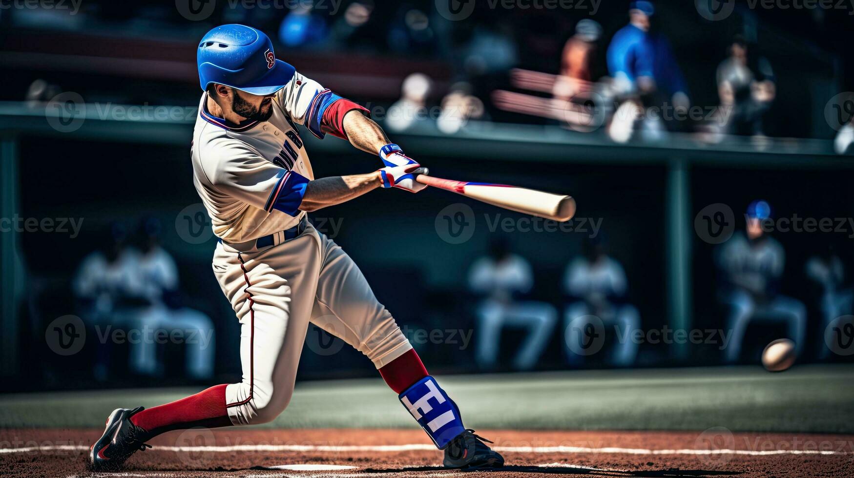 Fachmann Baseball Spieler Schlagen das Ball ai generativ foto