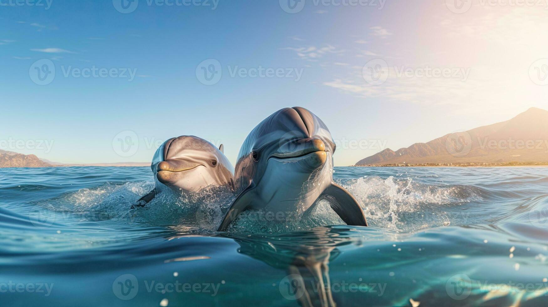 Porträt Delfin erscheint Über das Meer ai generativ foto