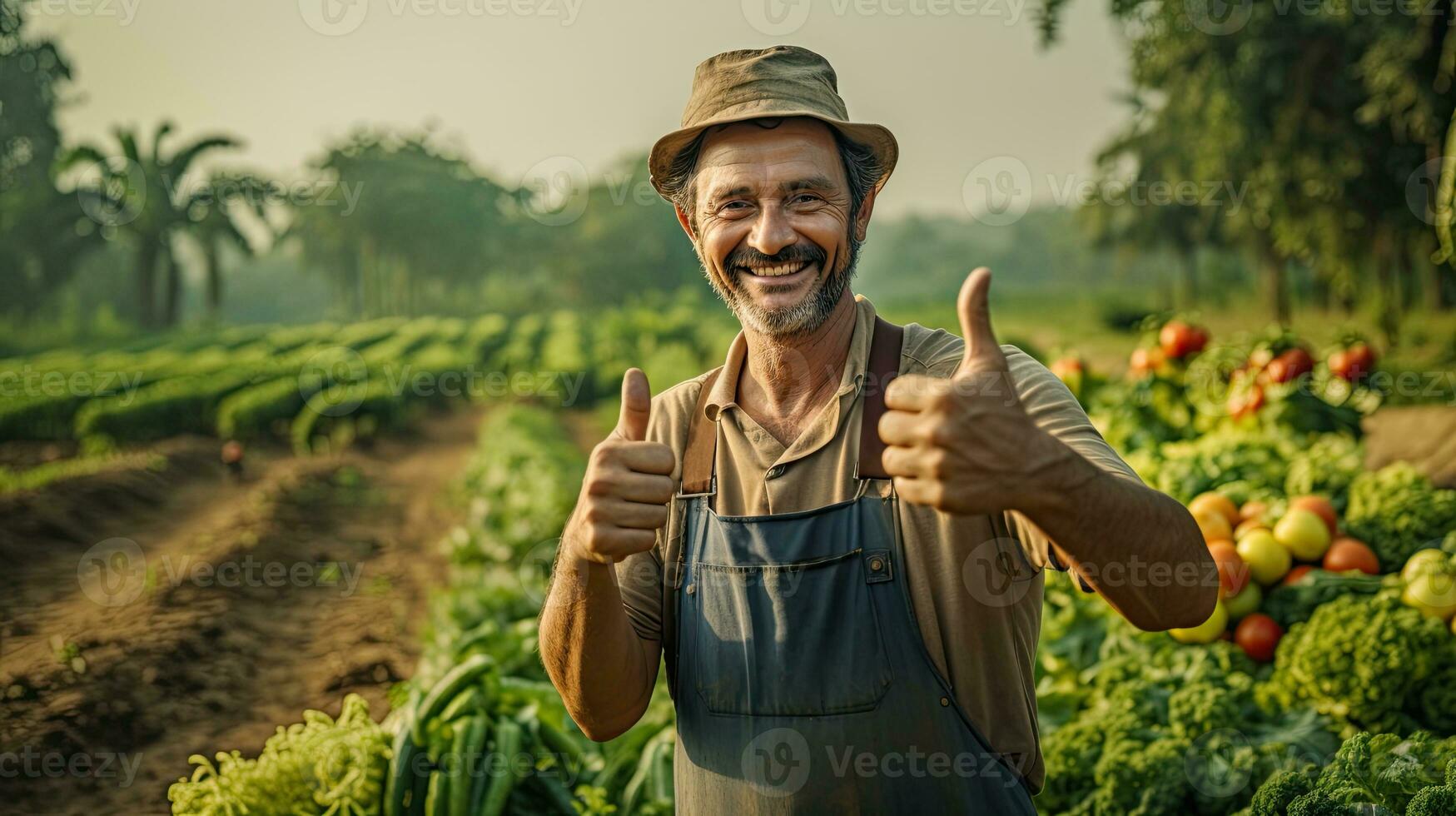 Porträt Farmer mit Gemüse ai generativ foto