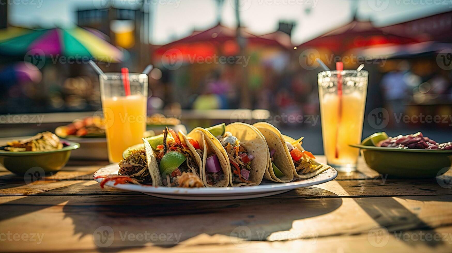 köstlich Tacos mit trinken auf das Tabelle ai generativ foto