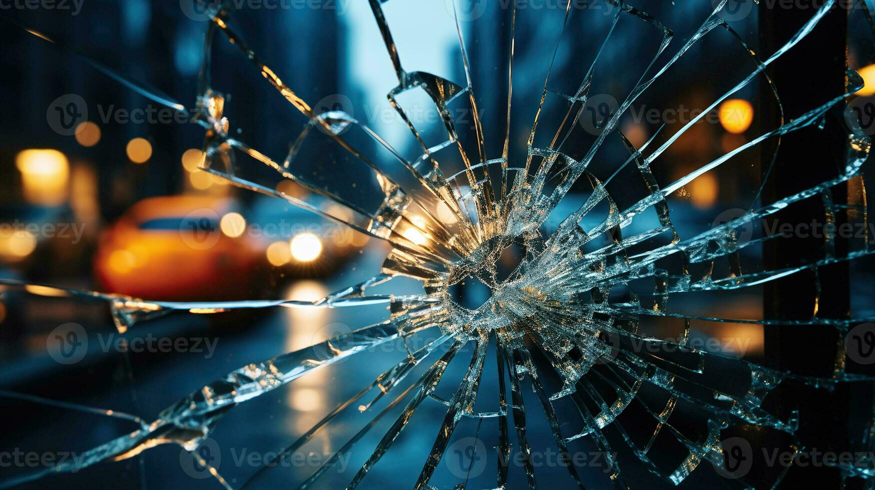 gebrochen Glas und das dunstig Stadt außerhalb. generativ ai foto