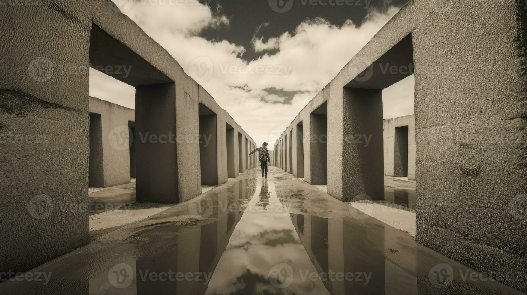 städtisch Landschaft abstrakt Bild von Haus mit Person und Licht im das Entfernung foto