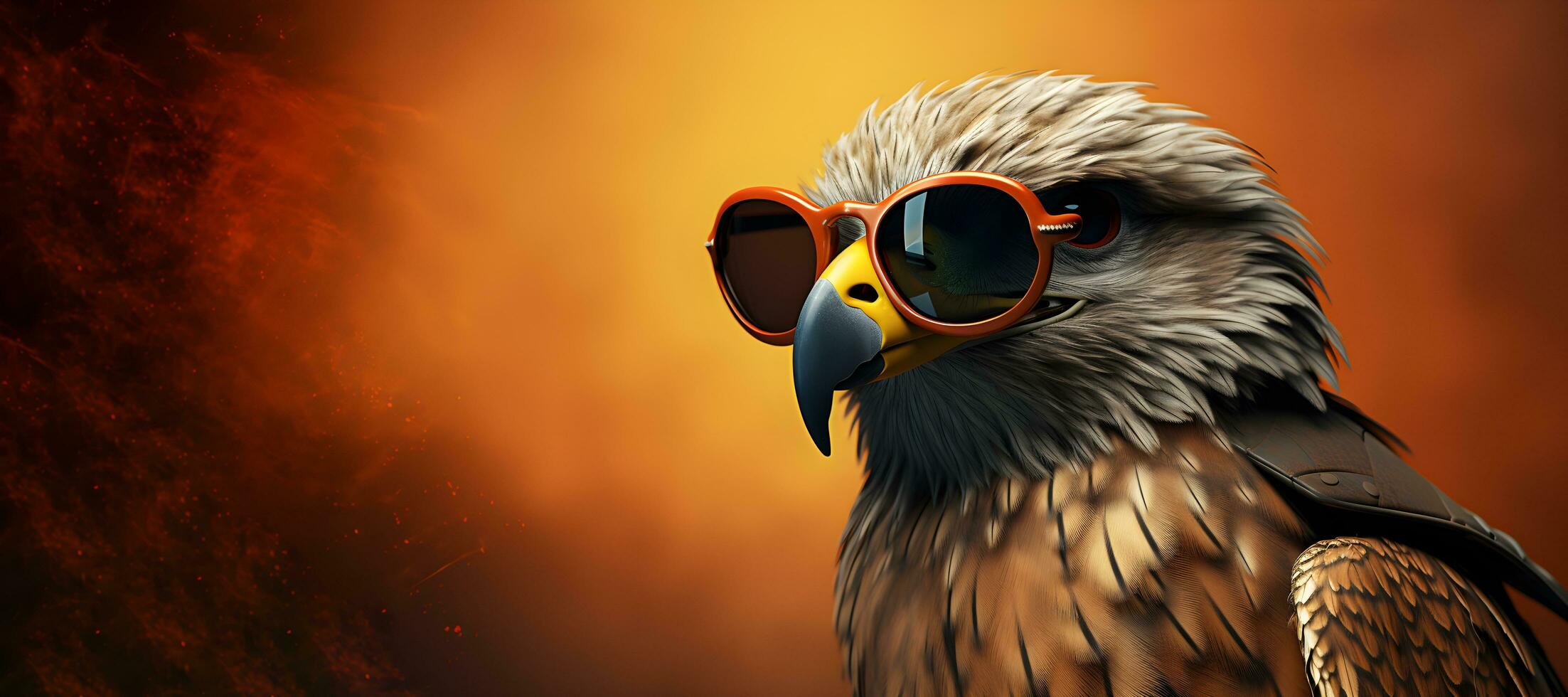 kreativ Tier Konzept. ein Adler tragen Sonnenbrille auf ein solide Farbe Hintergrund, Digital Kunst, facettiert, Kopieren Raum. generativ ai foto