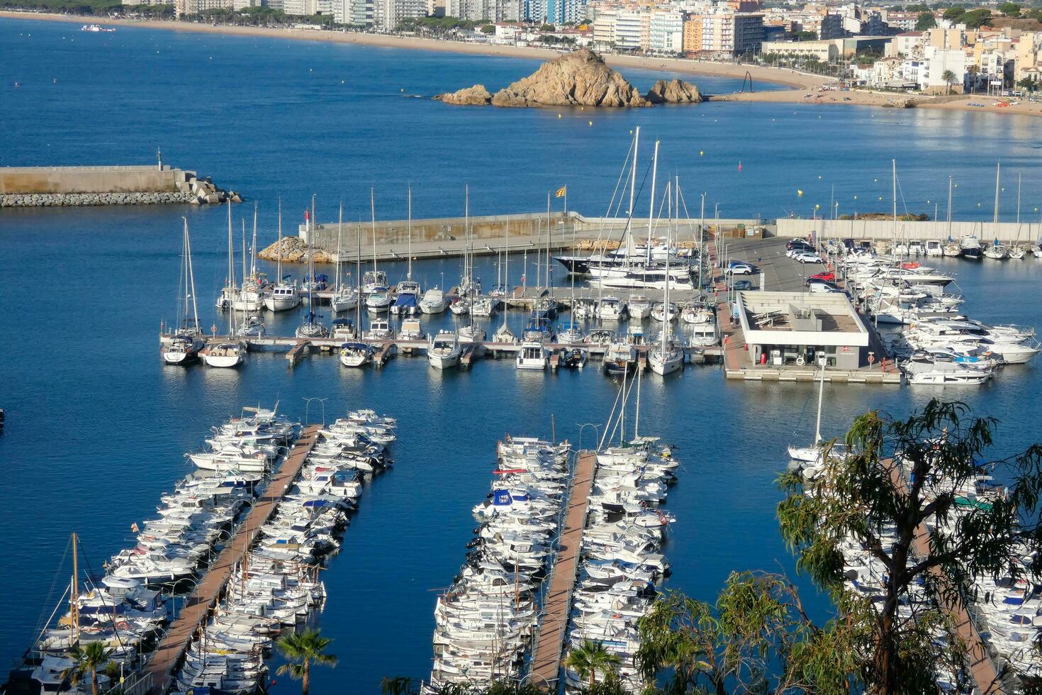 Yachthafen und Angeln Hafen im das Stadt, Dorf von blanes auf das katalanisch Küste. foto