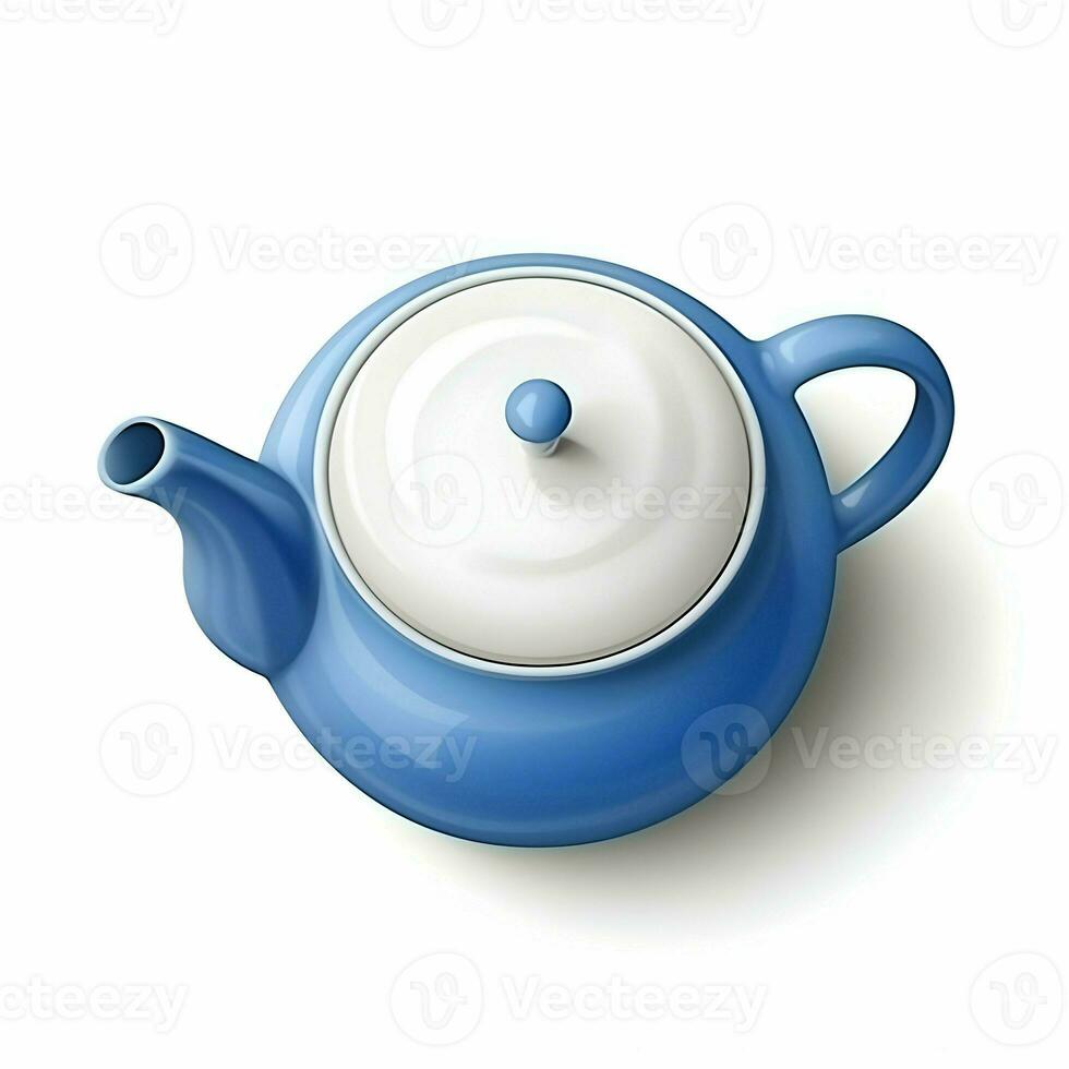 oben Aussicht von ein isoliert Blau Teekanne auf ein Weiß Hintergrund. ai generativ foto