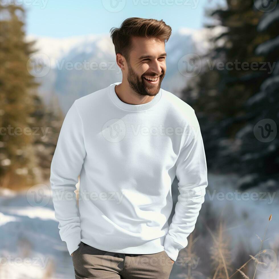 Illustration von ein Mode Porträt mit einfach Sweatshirt Attrappe, Lehrmodell, Simulation, ai generativ , foto