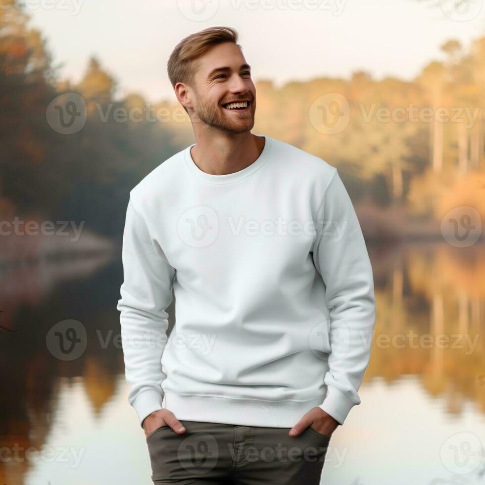 Illustration von ein Mode Porträt mit einfach Sweatshirt Attrappe, Lehrmodell, Simulation, ai generativ , foto