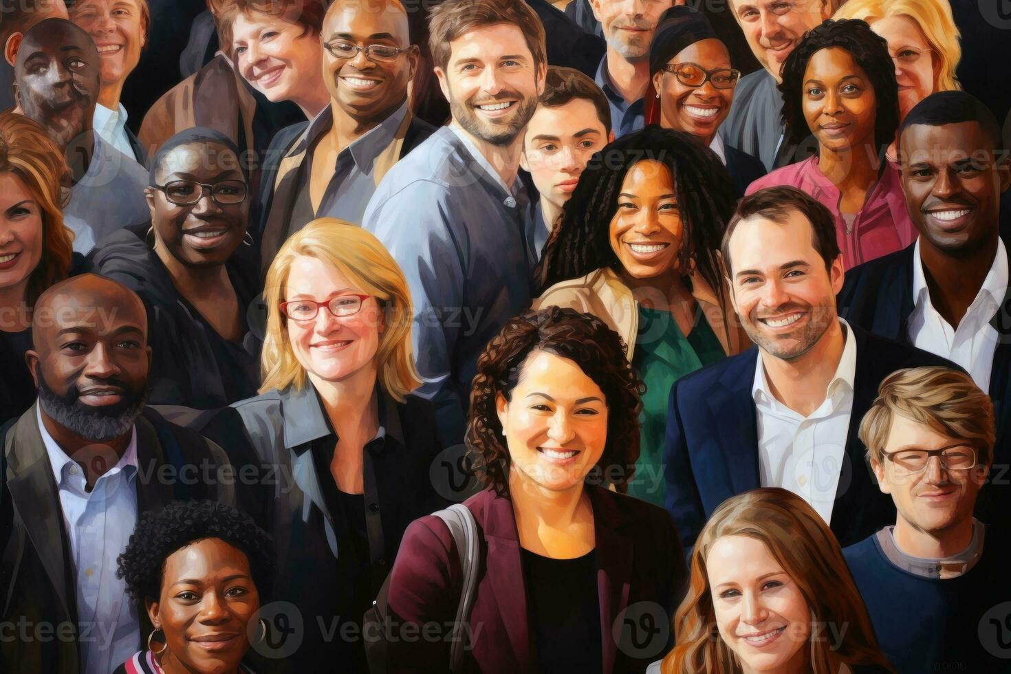 ein Gruppe von glücklich Menschen beim work.ai generativ foto