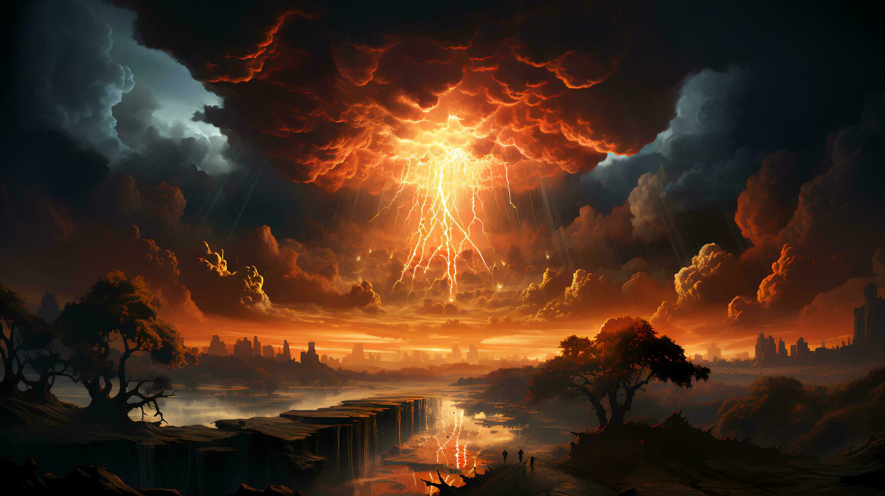 Pilz von ein nuklear Explosion von ein groß mächtig atomar Bombe. Konzept Krieg und Apokalypse Ende von das Welt foto