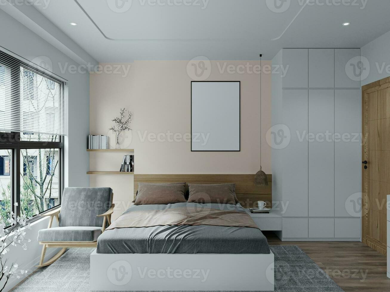 gemütlich Freuden warm Schlafzimmer Innere Design Ideen entlang mit glatt Bett, Mauer Farbe 3d Rendern foto