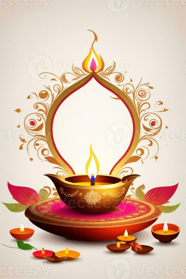 Grafik mit Öl Lampe zum das indisch Festival von Diwali mit Raum zum Text foto