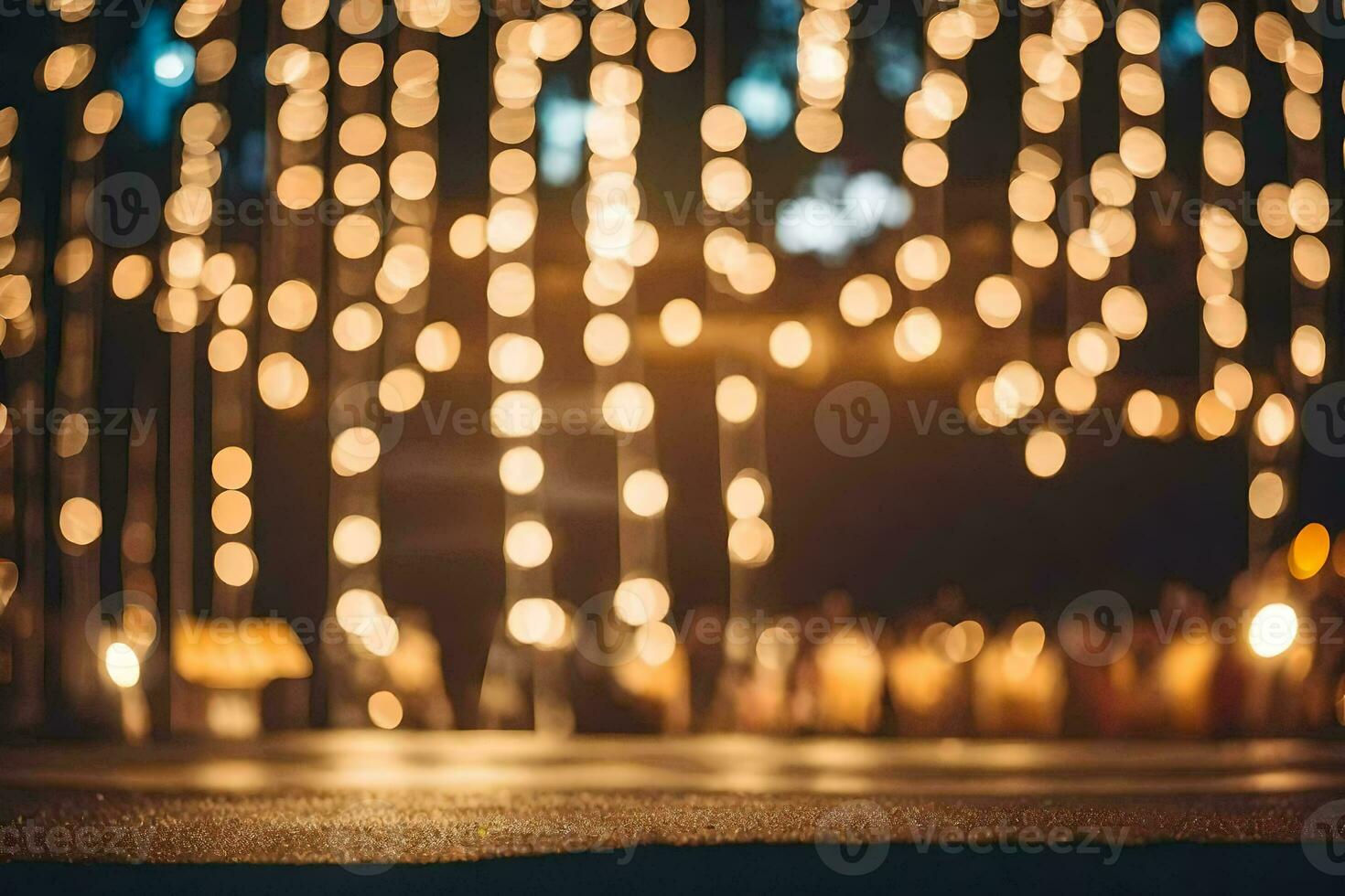 ein Bühne mit Beleuchtung und Menschen im das Hintergrund. KI-generiert foto