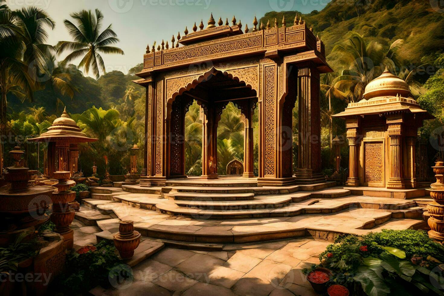 ein indisch Tempel im das Dschungel. KI-generiert foto