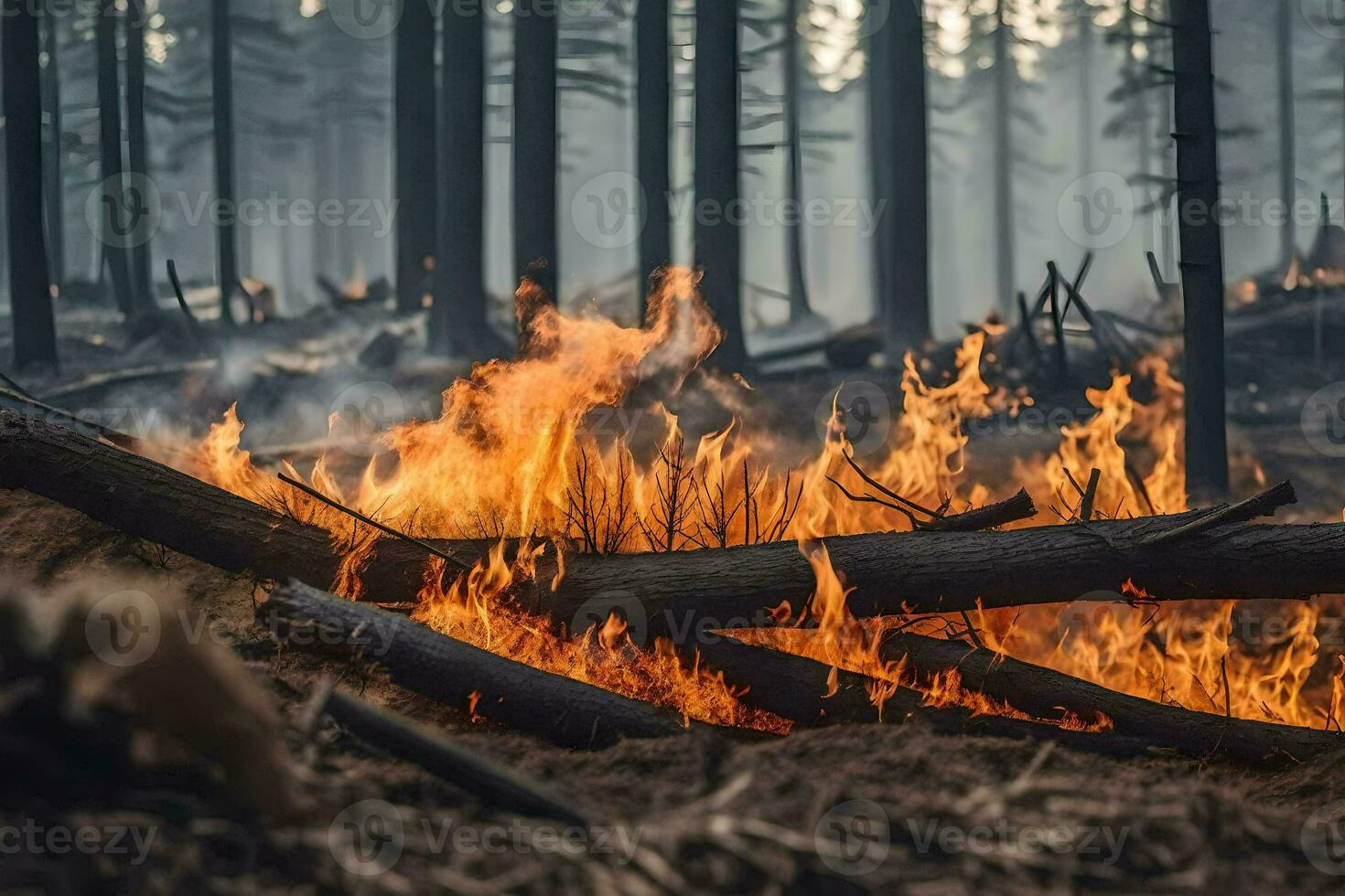ein Wald Feuer im das Mitte von ein Wald. KI-generiert foto