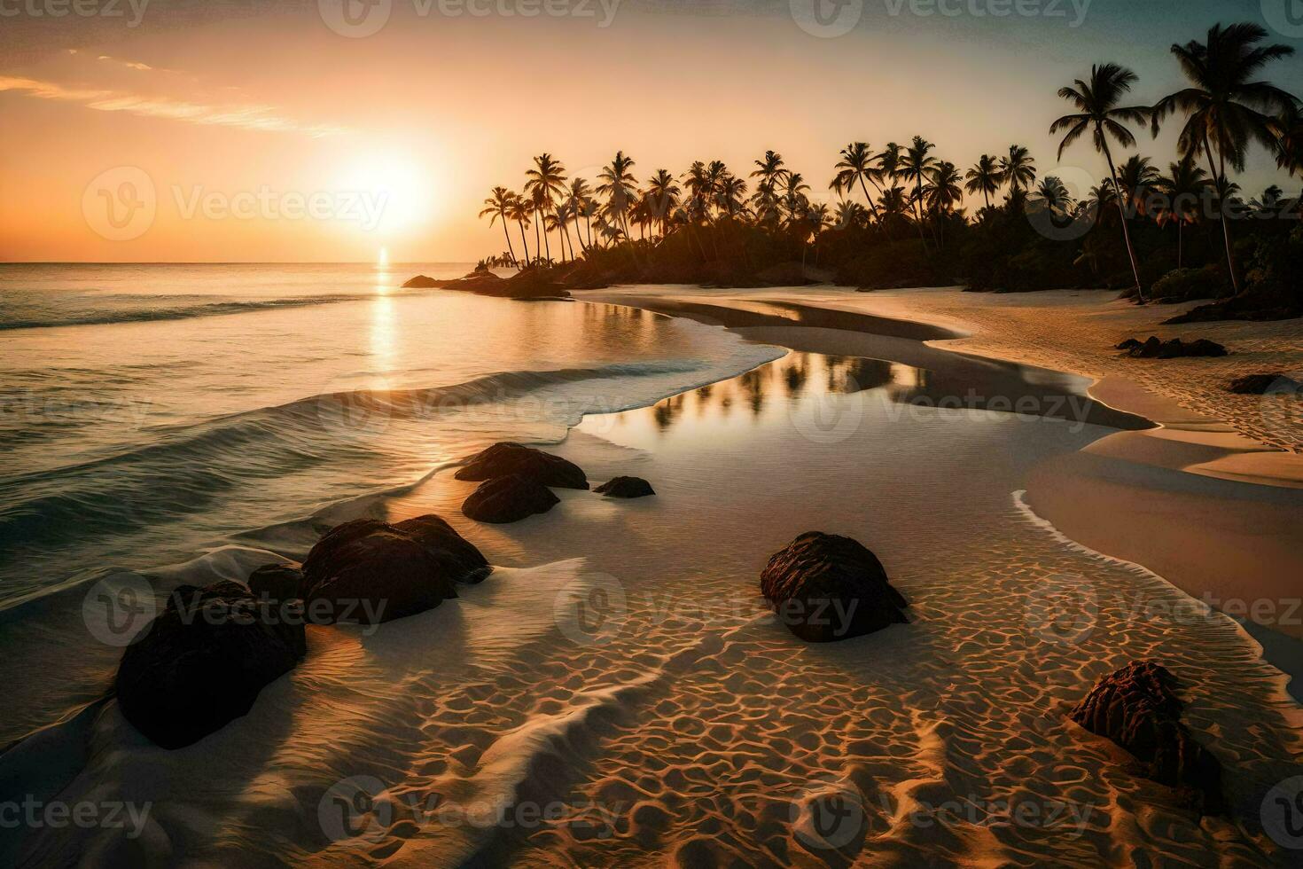 das Sonne setzt auf das Strand im das sri lanka. KI-generiert foto