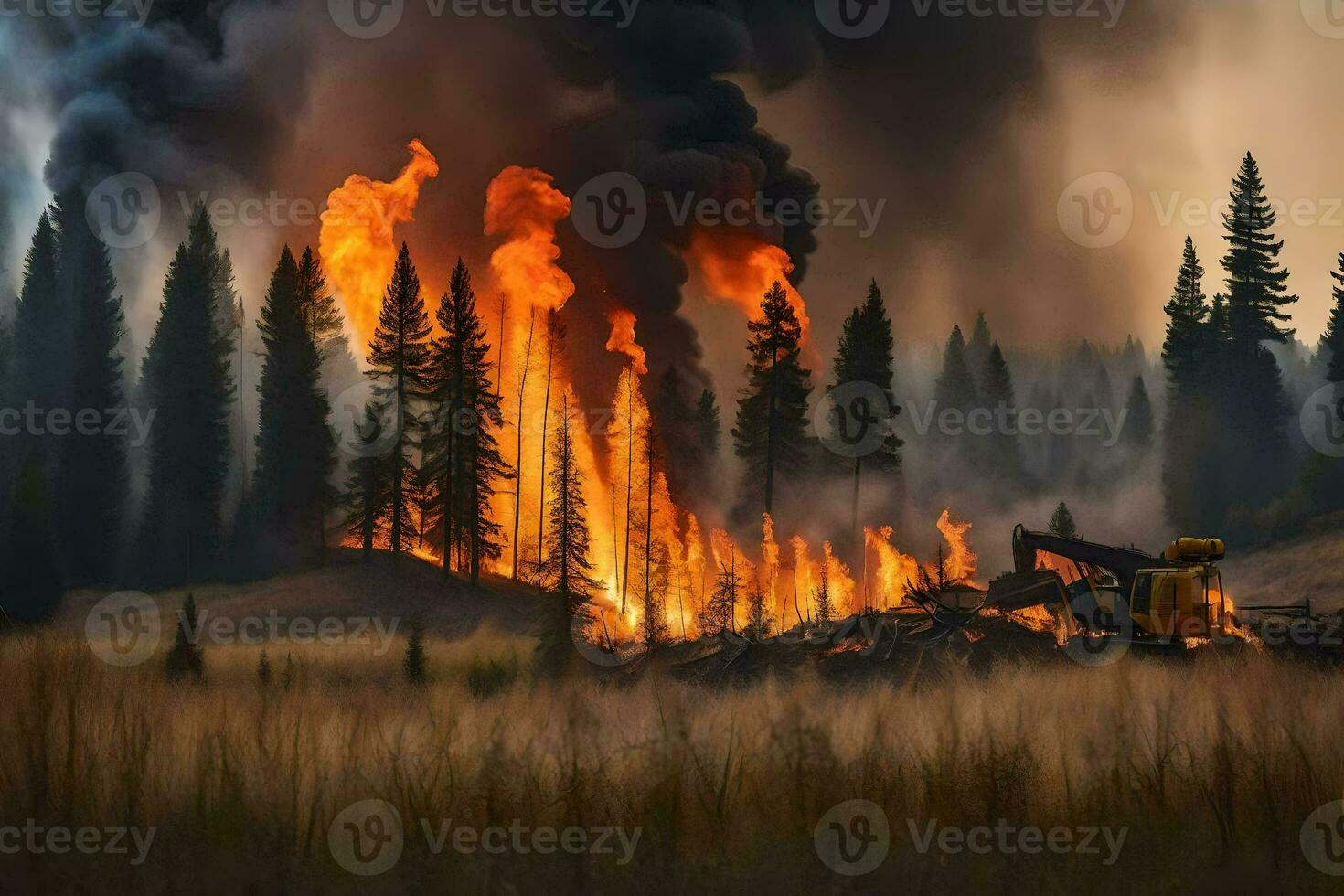 ein Feuer ist Verbrennung im das Mitte von ein Wald. KI-generiert foto