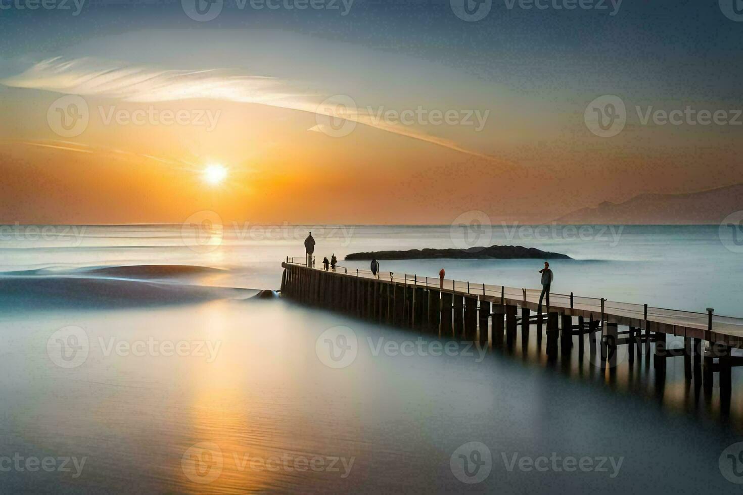 ein Seebrücke im das Ozean beim Sonnenuntergang. KI-generiert foto